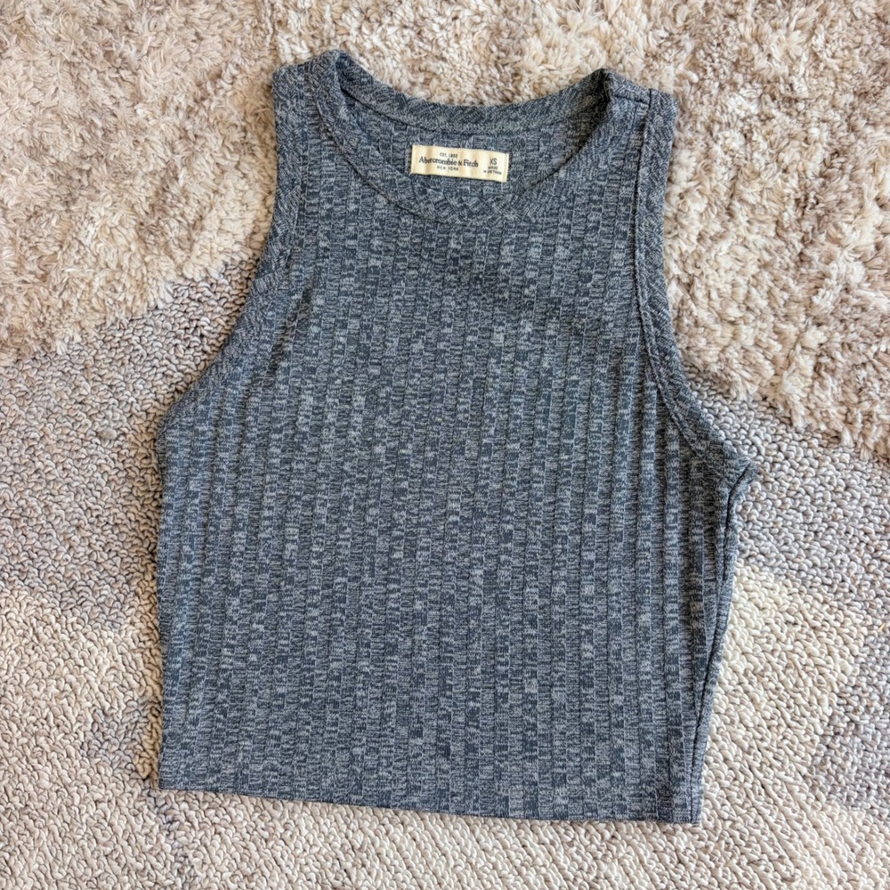 Abercrombie & Fitch Womens Grey Ribbed Sleeveless Crop Top High Neck Tank XS